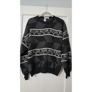 Vintage 90s Collectif Mens Made in Italy Abstract Gray Black White Sweater Sz XL